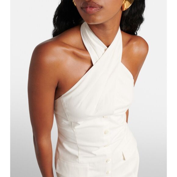 NWT STAUD Haven Cotton Chino Halter Neck Button Front Mini Dress in Ivory Size 2 - Picture 4 of 16